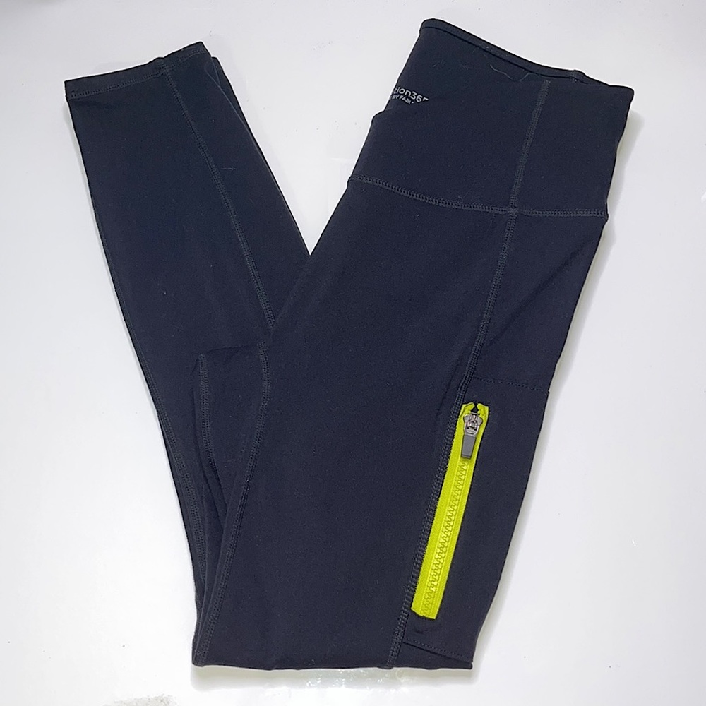 Fabletics Motion 365 Thick Black & Citron Athletic Yoga Pants Workout Leggings S - Picture 2 of 10